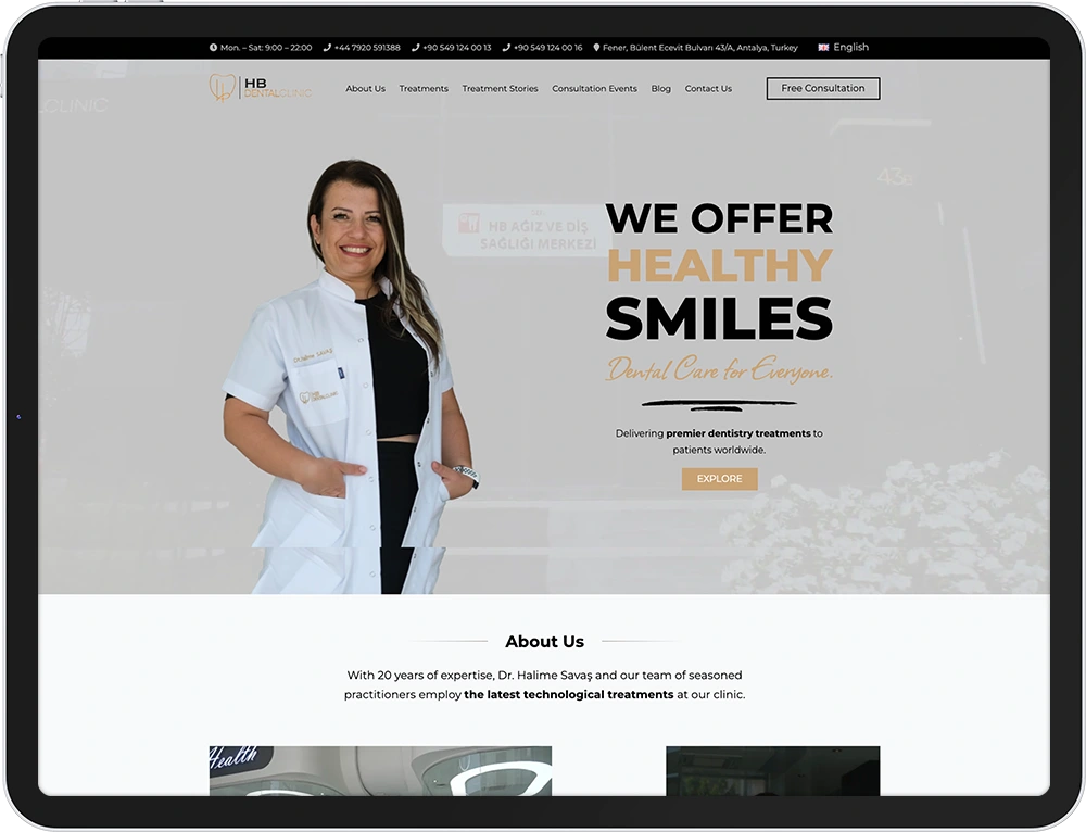 hb dental clinic kurumsal web tasarım çalışması